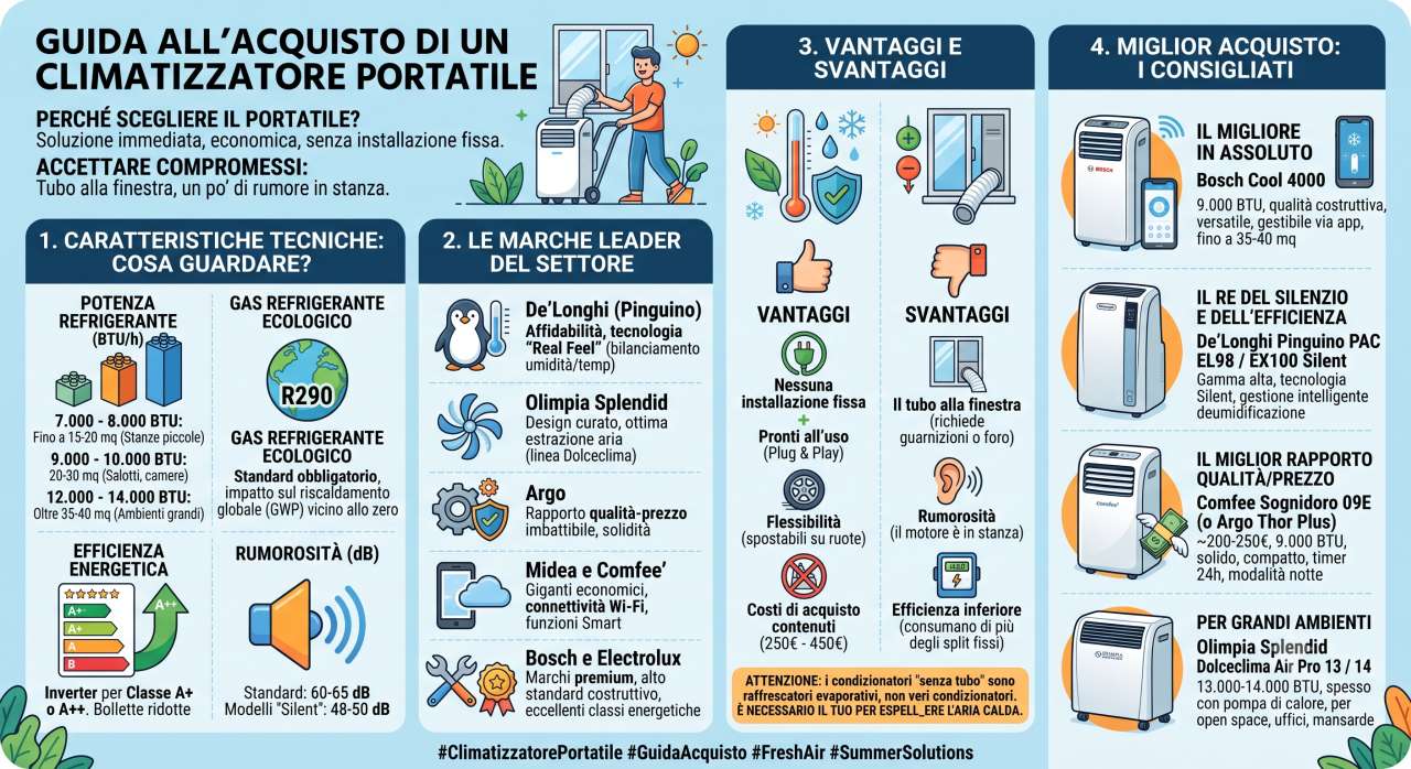 Infografica: guida all'acquisto di un climatizzatore portatile
