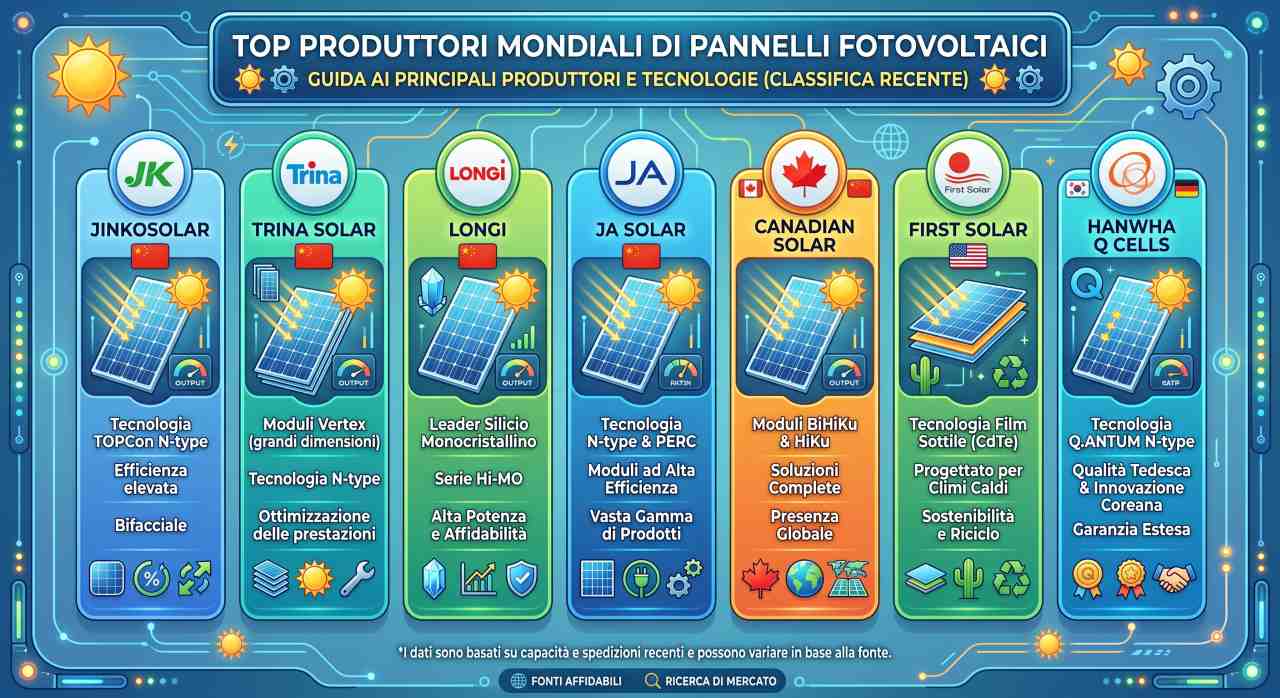 Infografica principali produttori mondiali di pannelli fotovoltaici