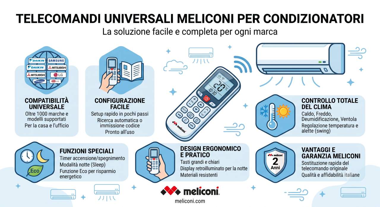 Manuali uso telecomandi universali Meliconi per condizionatori