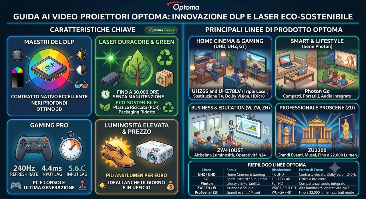 Infografica principali modelli videoproiettori Optoma