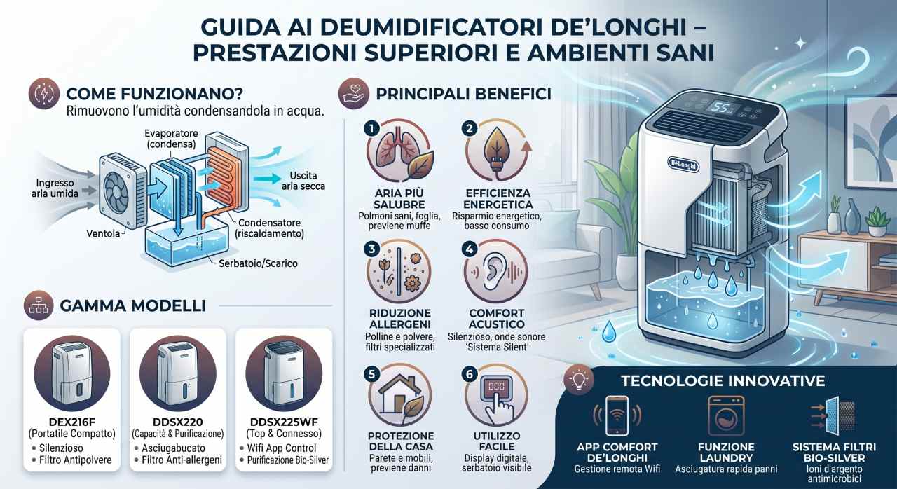Schede tecniche e manuali uso deumidificatori De Longhi