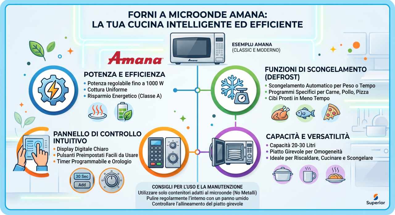 Schede tecniche e manuali uso forni a microonde Amana