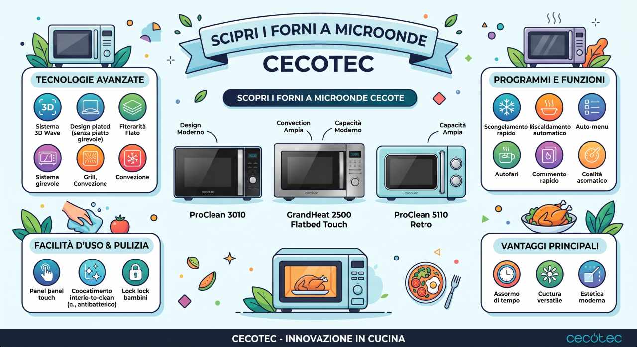 Schede tecniche e manuali uso forni a microonde Cecotec