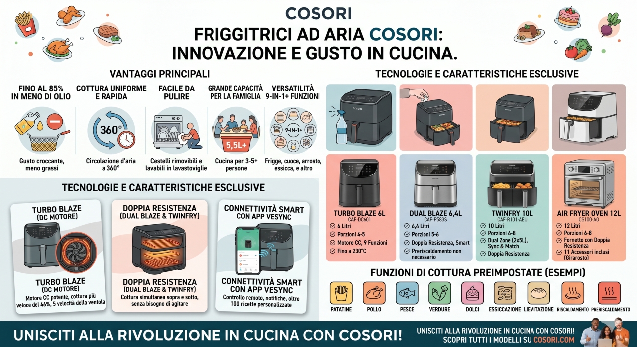 Schede tecniche e manuali uso friggitrici Cosori