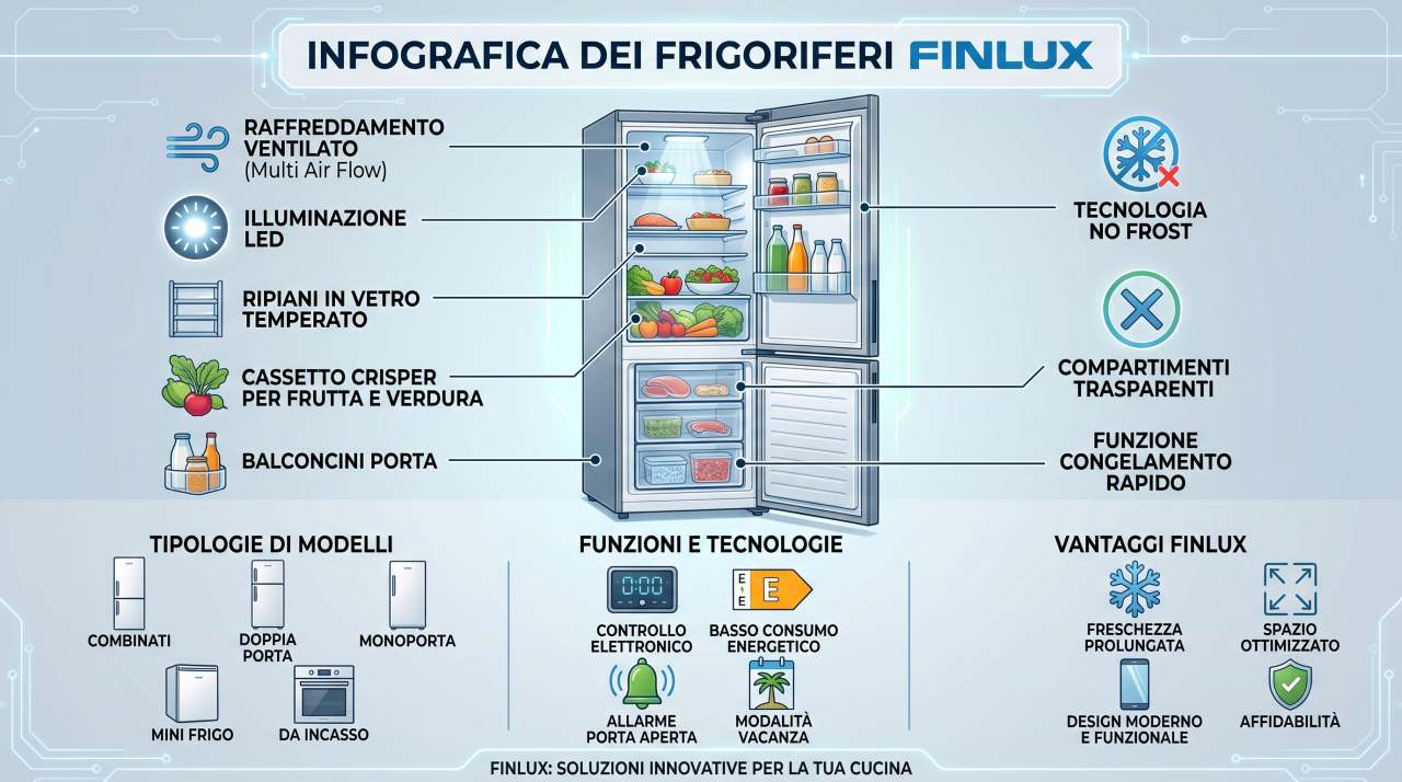 Infografica: schede tecniche e manuali uso frigoriferi Finlux