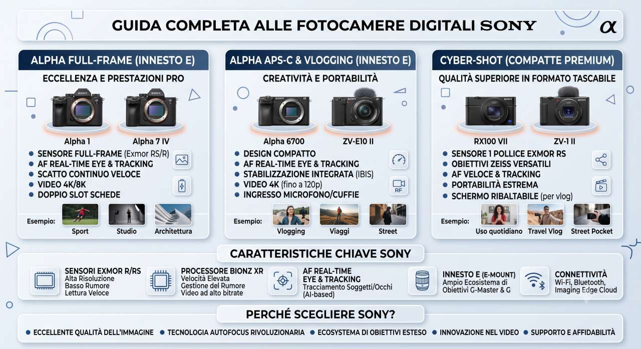 Schede tecniche e manuali uso fotocamere digitali Sony