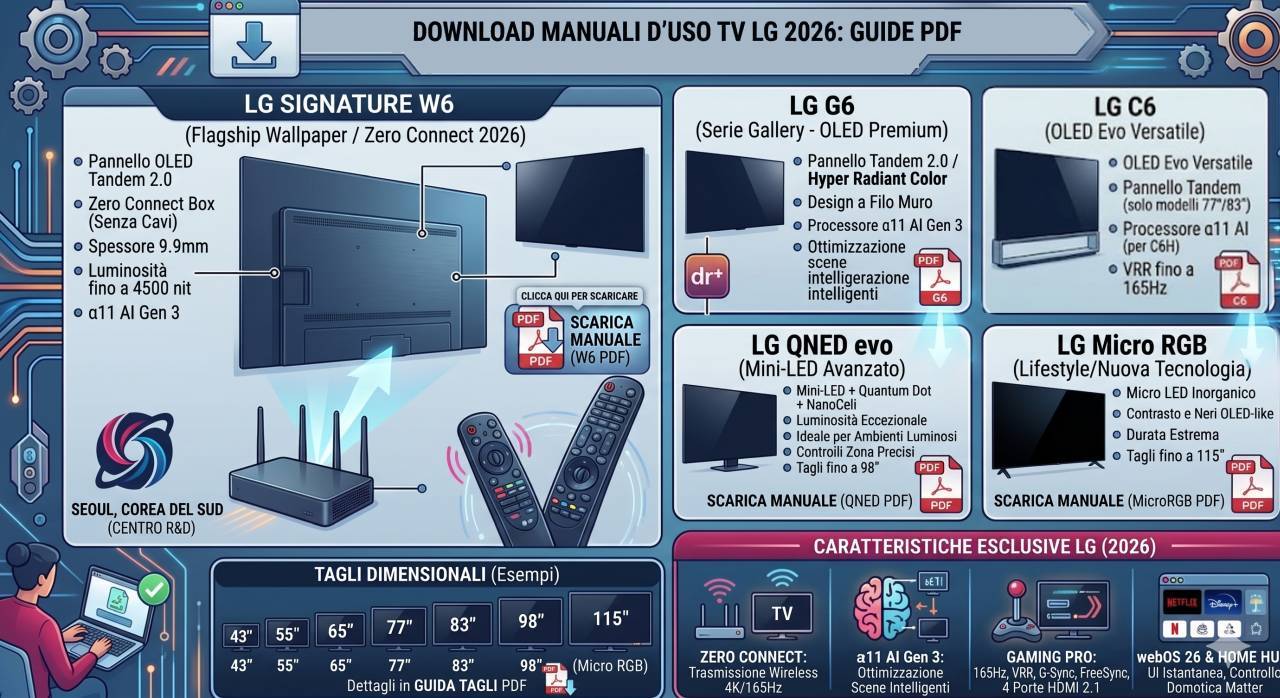 Infografica schede tecniche e manuali uso televisori LG