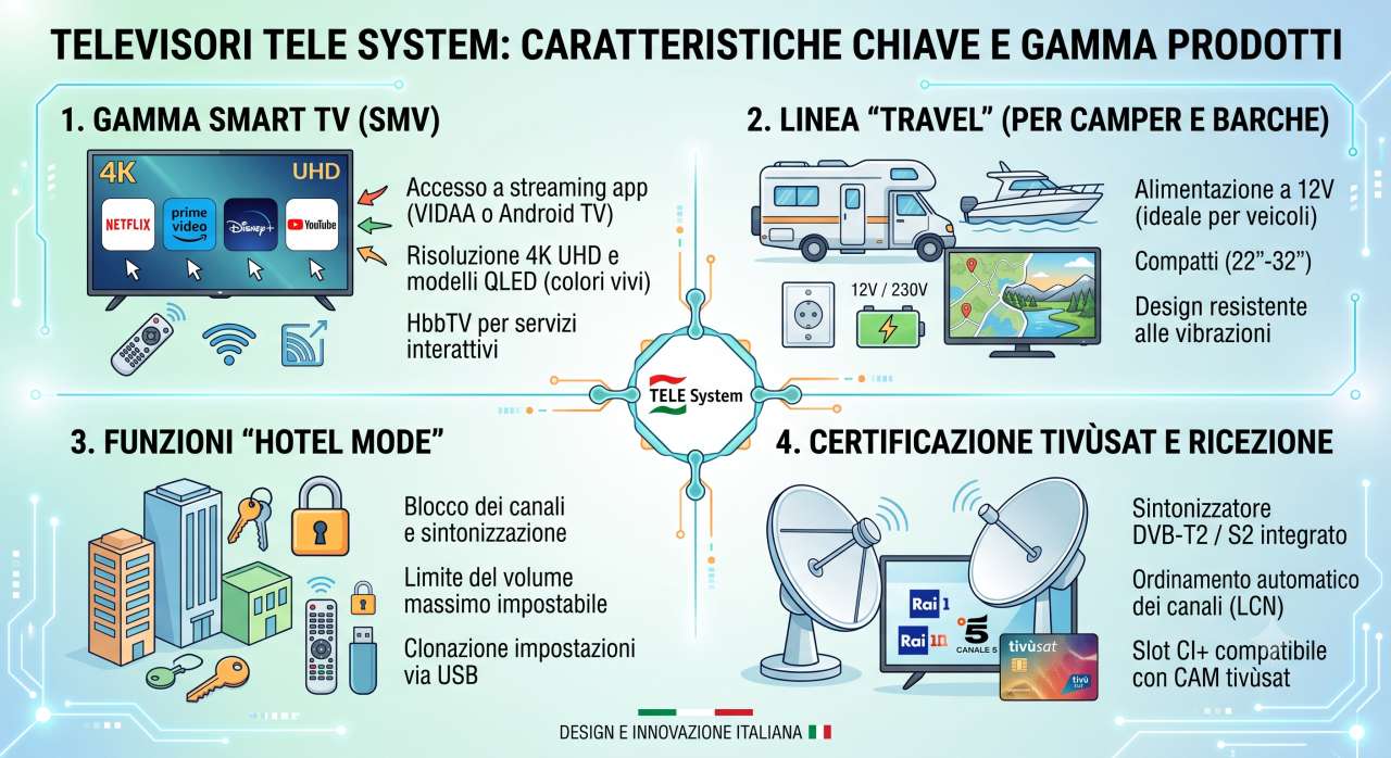 Infografica schede tecniche e manuali uso televisori Tele System